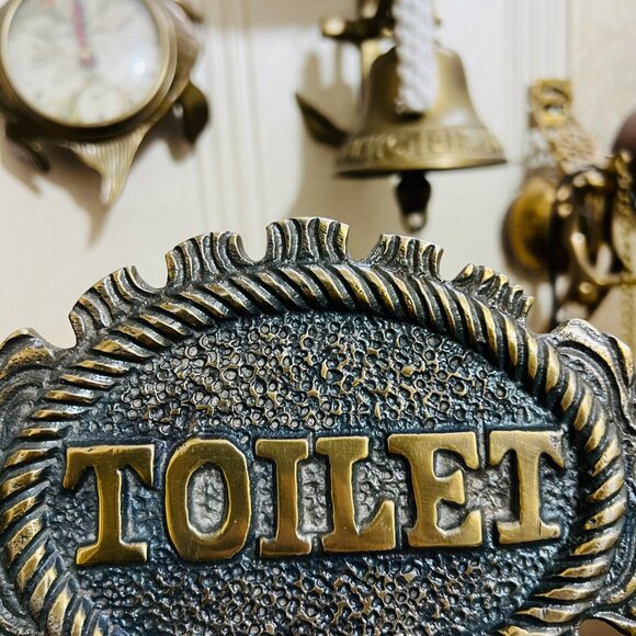 Cast Metal Toilet Door Sign Hand-Painted Industrial Bathroom Decor Aluminum - Picture 6 of 7